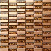 Load image into Gallery viewer, Amber Glass &amp; Brushed Copper effect Stainless Steel Mosaic Tiles (MT0104)
