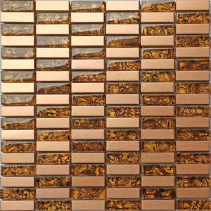 Amber Glass & Brushed Copper effect Stainless Steel Mosaic Tiles (MT0104)