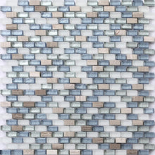 Load image into Gallery viewer, White, Blue and Silver Glass &amp; Natural Stone Brick Shape Mosaic Tile sheet (MT0125)
