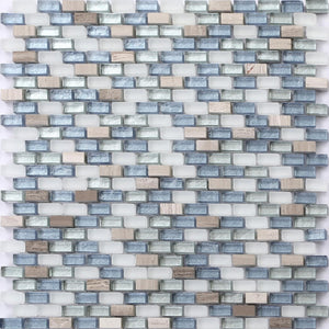 White, Blue and Silver Glass & Natural Stone Brick Shape Mosaic Tile sheet (MT0125)