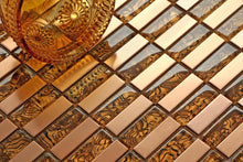 Load image into Gallery viewer, Amber Glass &amp; Brushed Copper effect Stainless Steel Mosaic Tiles (MT0104)
