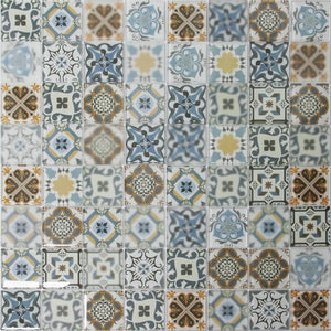 Blue Patterned Glass Mosaic Tile Sheet (MT0179)