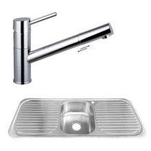 Load image into Gallery viewer, 1180 x 480mm Inset Double Drainer Kitchen Sink (Brushed) &amp; Mixer Tap (KST129)
