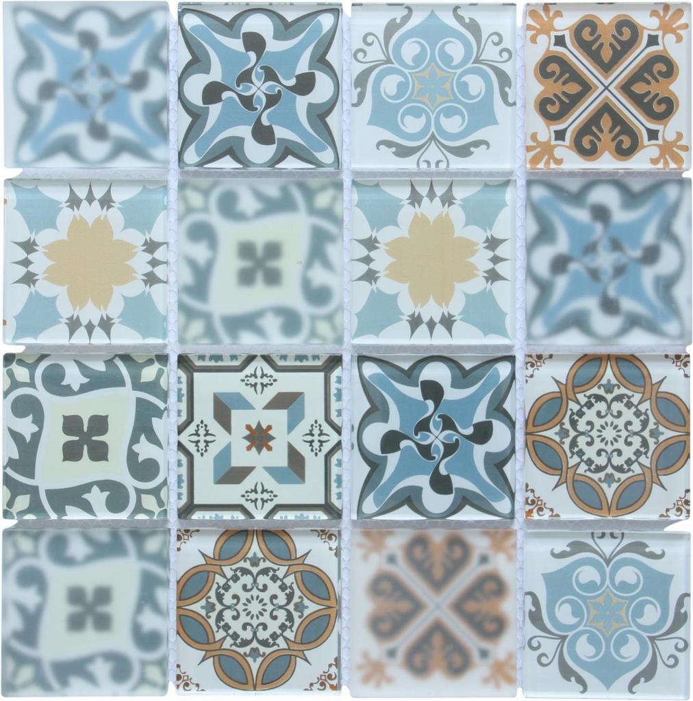 Blue Patterned Glass Mosaic Tile Sheet (MT0179)