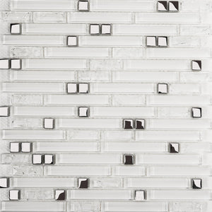 Superwhite Plain & Crackle and Silver Glass Brick Shape Mosaic Tiles (MT0139)