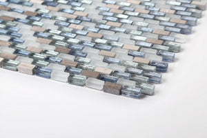 White, Blue and Silver Glass & Natural Stone Brick Shape Mosaic Tile sheet (MT0125)