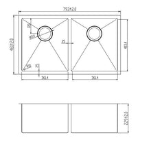 Load image into Gallery viewer, 793 x 461mm Undermount Double Bowl Handmade Stainless Steel Kitchen Sink With Easy Clean Corners (DS020)
