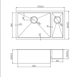 793 x 461mm Undermount 1.5 Bowl Handmade Stainless Steel Kitchen Sink (DS032)