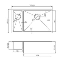 Load image into Gallery viewer, 793 x 461mm Undermount 1.5 Bowl Handmade Stainless Steel Kitchen Sink (DS032)
