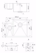 Load image into Gallery viewer, 600 x 480mm Undermount 1.5 Bowl Handmade Satin Stainless Steel Kitchen Sink (DS034)
